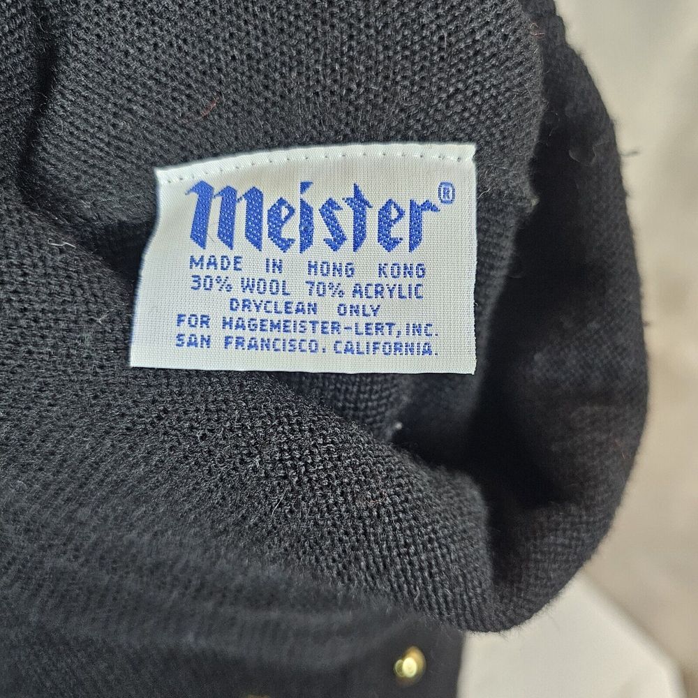 Vintage 80s Meister Womens M Black Knit Turtleneck Sweater Brass Studded Detail - Picture 7 of 8